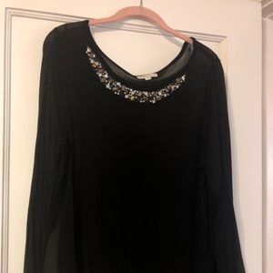 Black sweater with jeweled  front neckline